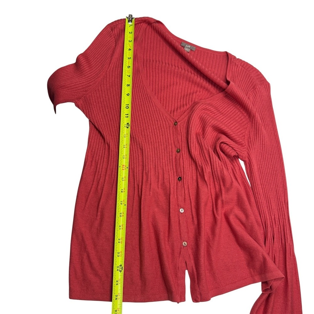 J. Jill Cardigan Sweater Womens L Pink Silk Cotton Ribbed Bell Sleeve V-Neck - Picture 12 of 13
